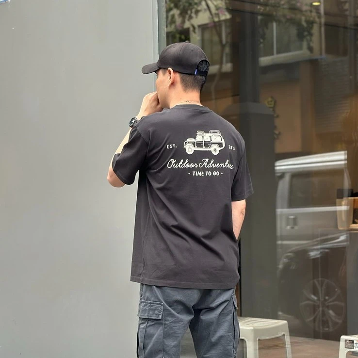 Rainnan夏季创意卫士印花微宽松圆领日常舒适短袖男士T恤120097