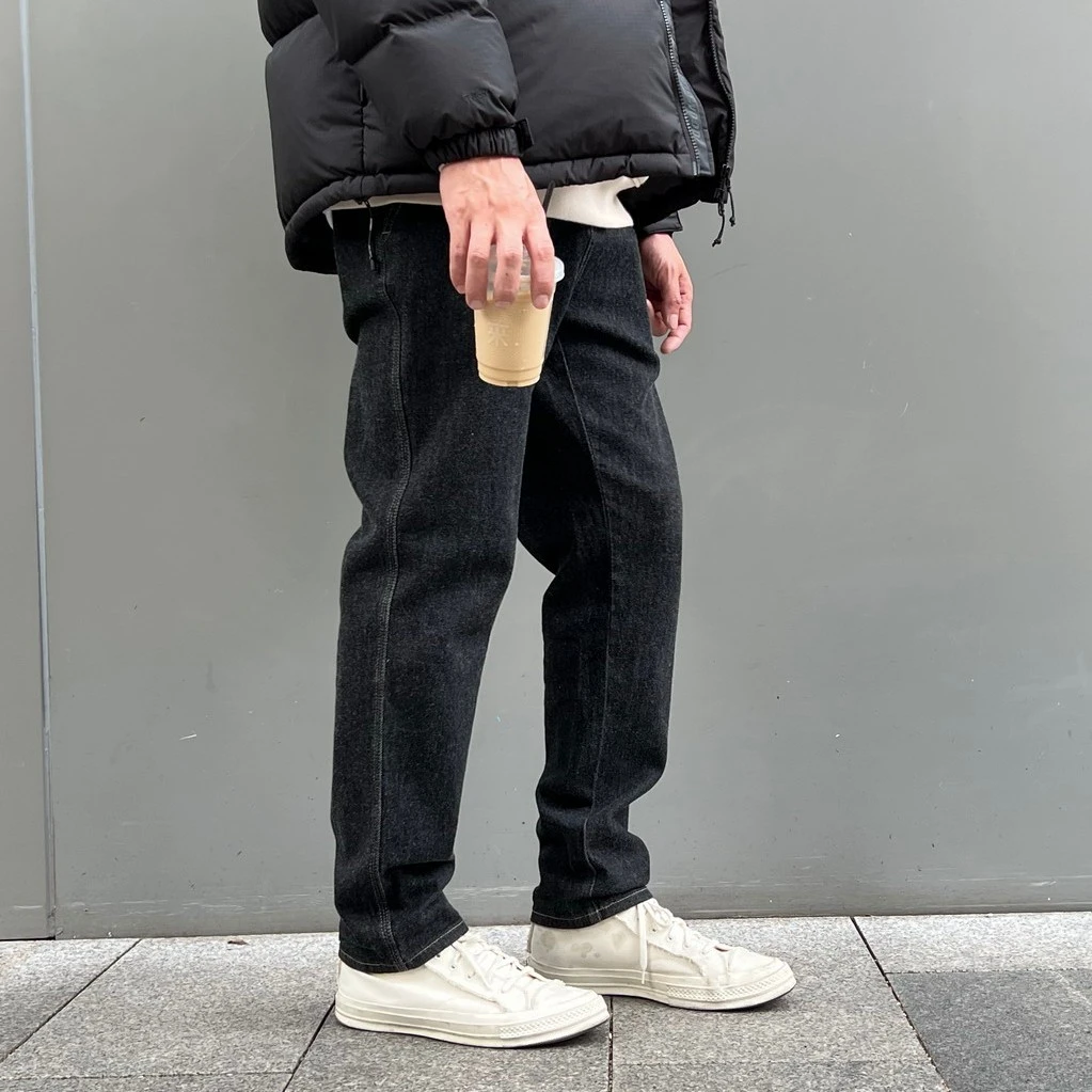 Rainnan秋冬百搭水洗微弹黑灰磨毛休闲长裤微锥厚牛仔裤O1S443