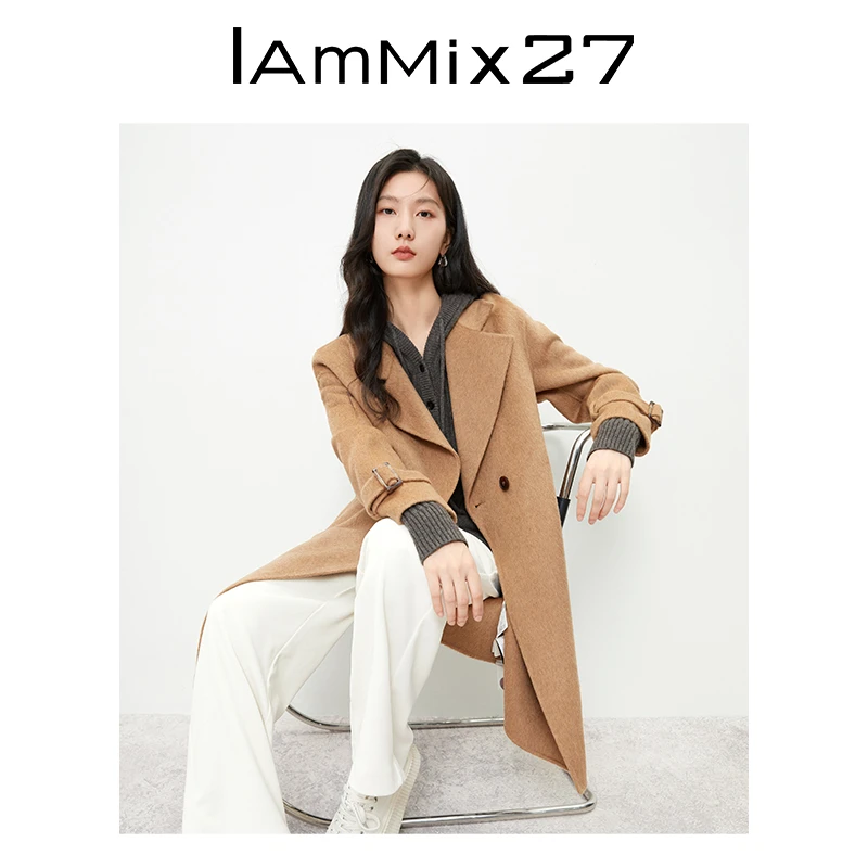 Iammix27秋冬高端骆驼绒毛呢大衣女热力绵羊毛双面呢外套M2D4C210