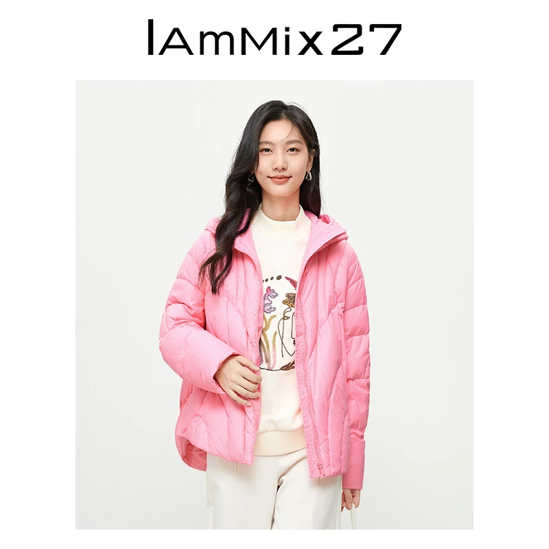 IAmMIX27冬季连帽羽绒服女轻薄保暖白鸭绒外套M2D0B007