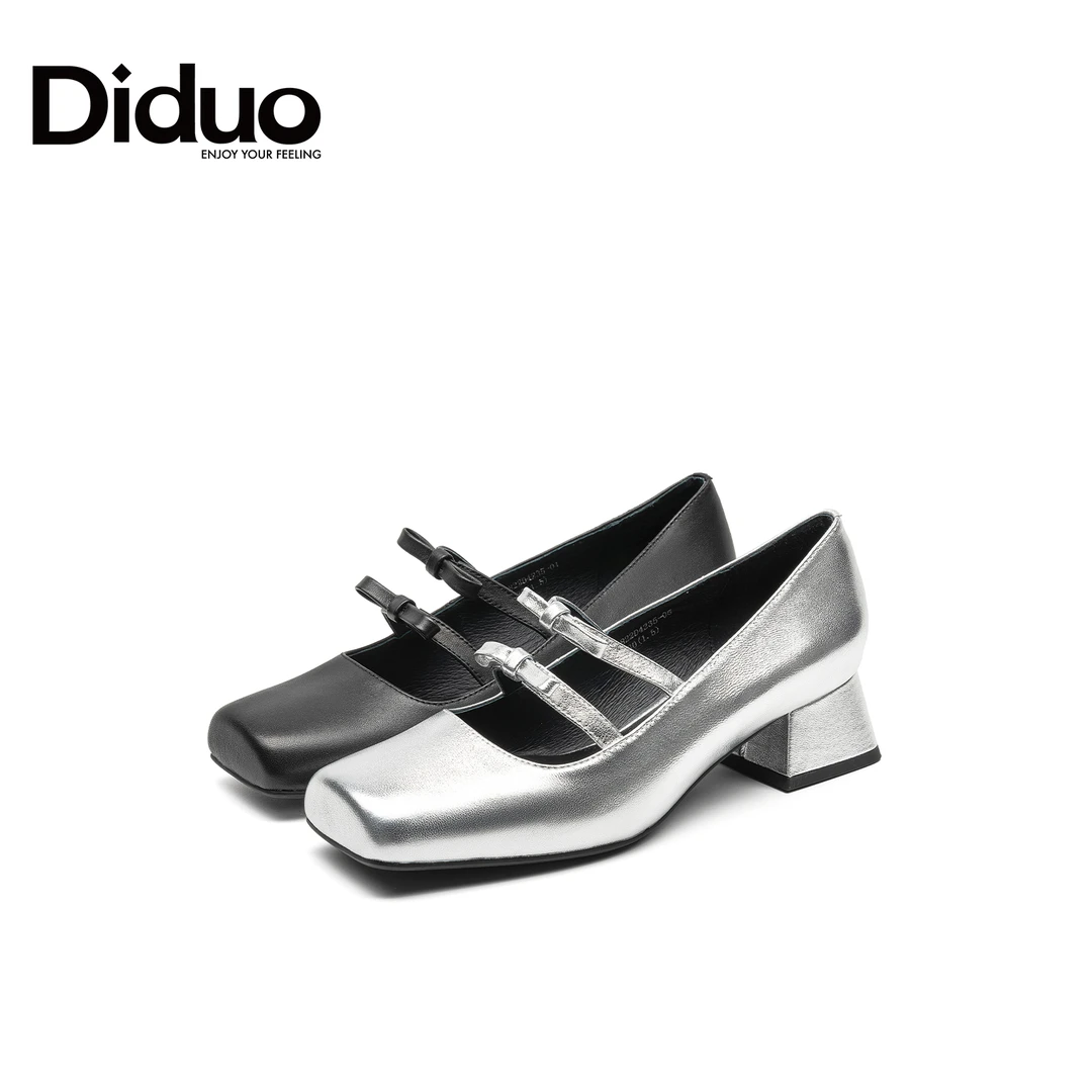 meizou/魅奏迪朵2024蝴蝶结方头粗跟芭蕾舞玛丽珍单鞋D6A822D4235