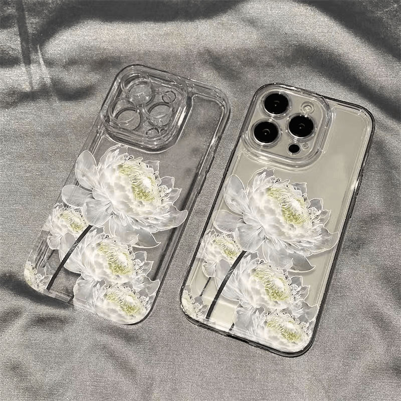 苹果华为vivo小米oppo一加手机壳白莲花适用iphone13/14/12透明套