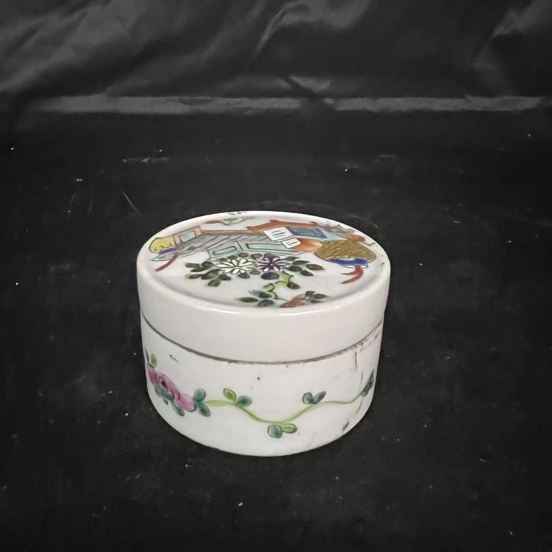 FL古陶瓷粉彩博古纹印泥盒古陶瓷150