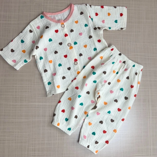 新款儿童棉纱家居服双层睡衣套装外穿防蚊空调服纯棉童装四季夏季