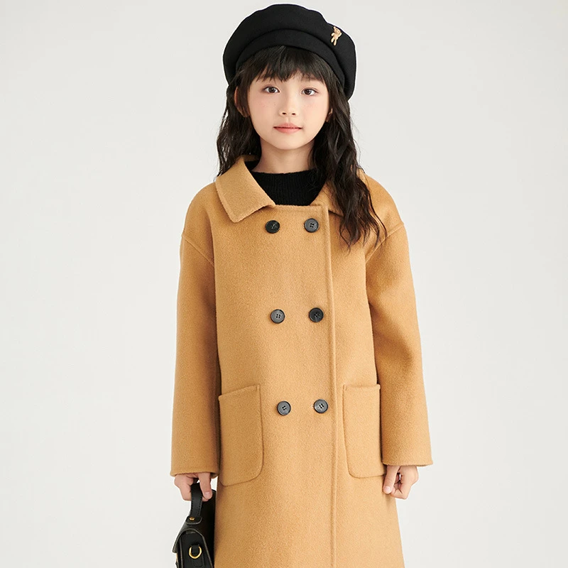 巴拉巴拉儿童双面羊绒呢秋冬新款大衣男女童韩范保暖中长款100%羊