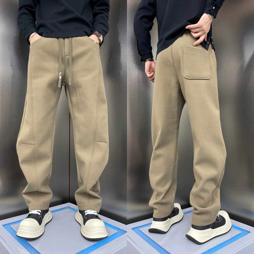 春秋新款加厚休闲裤宽松阔腿弯刀裤男士美式重磅保暖直筒运动卫裤