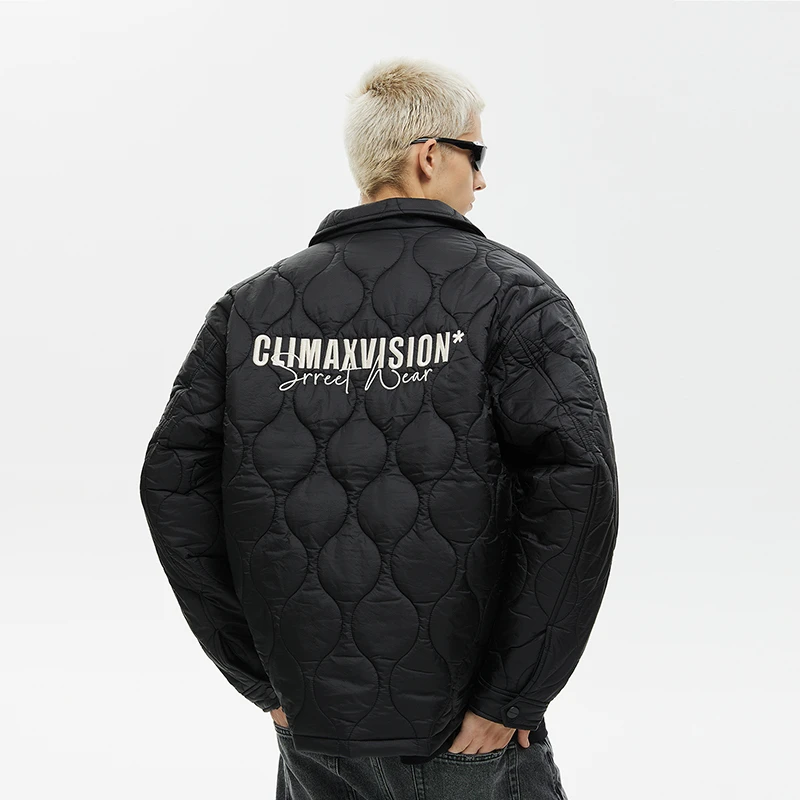 CLIMAX VISION菱形格刺绣翻领绗棉夹克棉衣外套男休闲宽松棉服潮