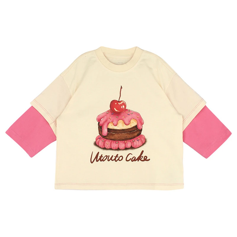 女童装撞色袖印花T恤秋季新款女宝宝洋气时尚儿童休闲长袖上衣服