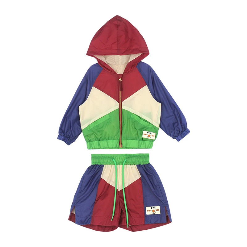 儿童拼色连帽外套上衣阔腿短裤早秋款新款女童装洋气运动休闲套装