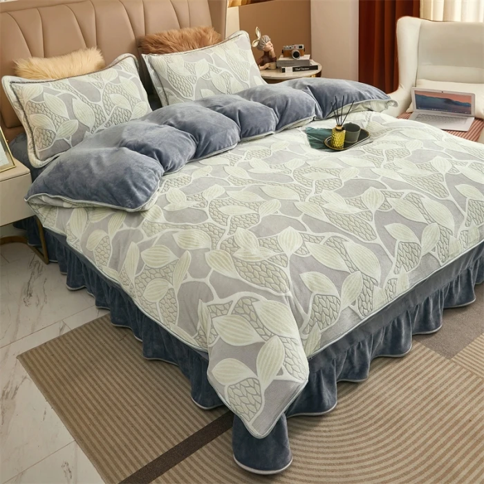 正宗牛奶绒四件套加厚印花床裙款小花边双面绒被罩枕套床单母婴级