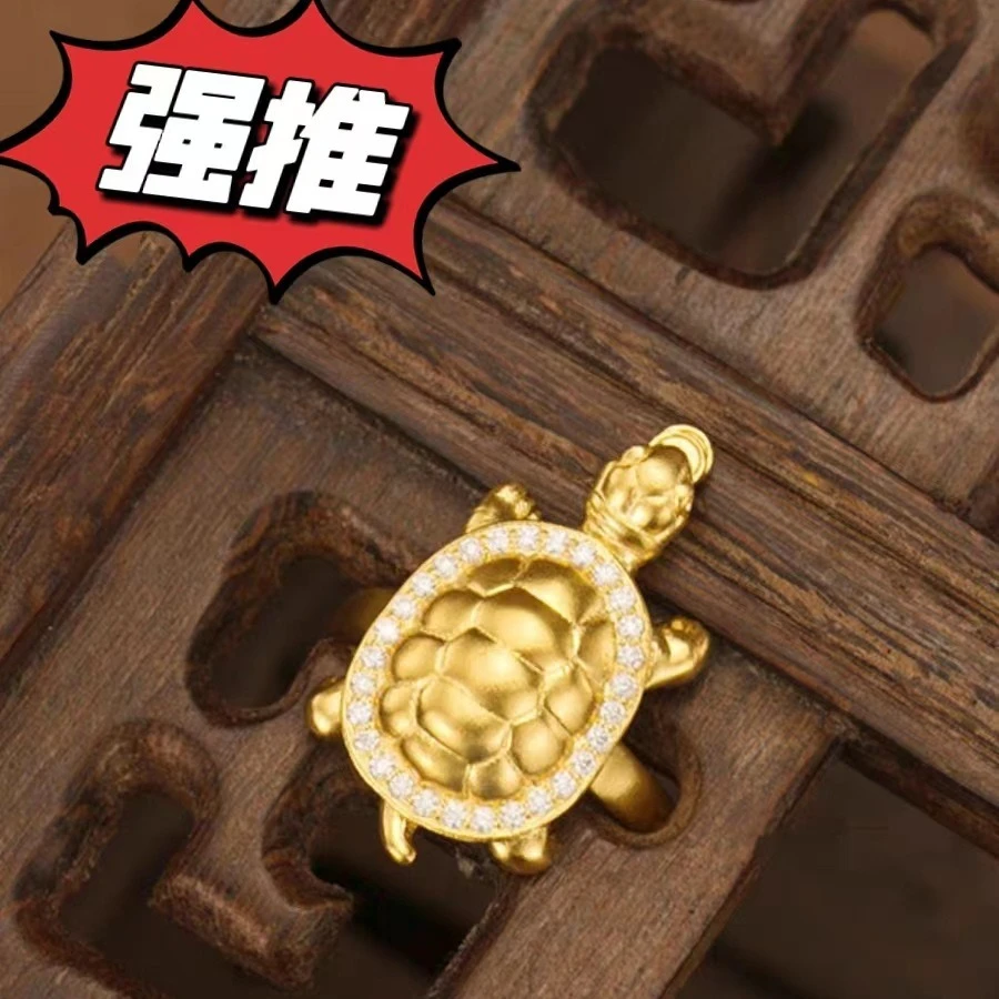 小金龟戒指招财纳福古法越南沙镀金瑞兽乌龟壳镶钻开口指环富甲天