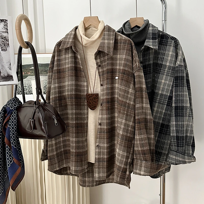 1CoMo复古港风休闲百搭宽松长袖ins潮流韩版秋季衬衫6036