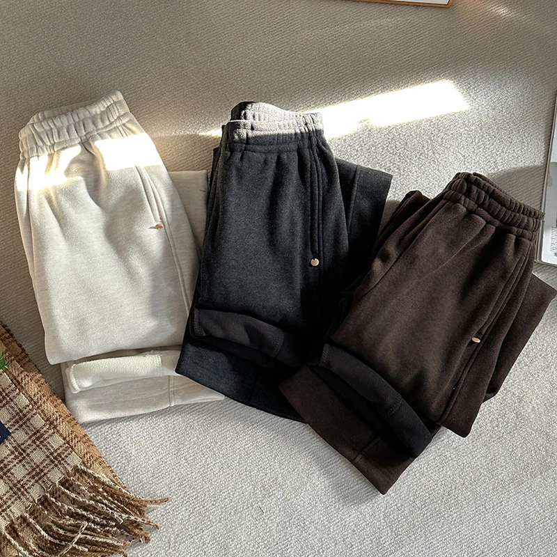 1CoMo 新款羊毛混纺加厚冬季保暖韩版日常加绒阔腿休闲裤2408