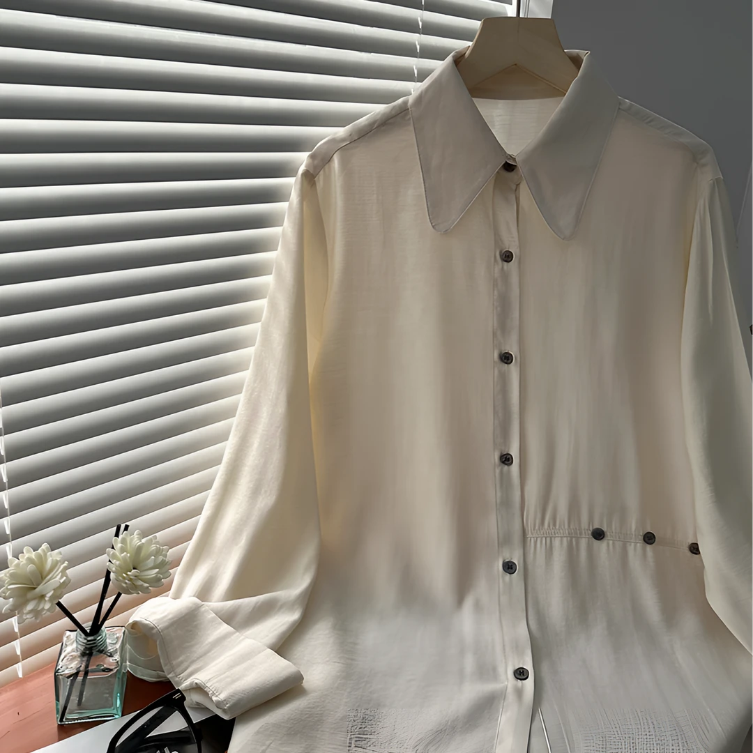 1CoMo 2025年秋季新款气质纽扣休闲长袖时尚白色韩系简约上衣8812