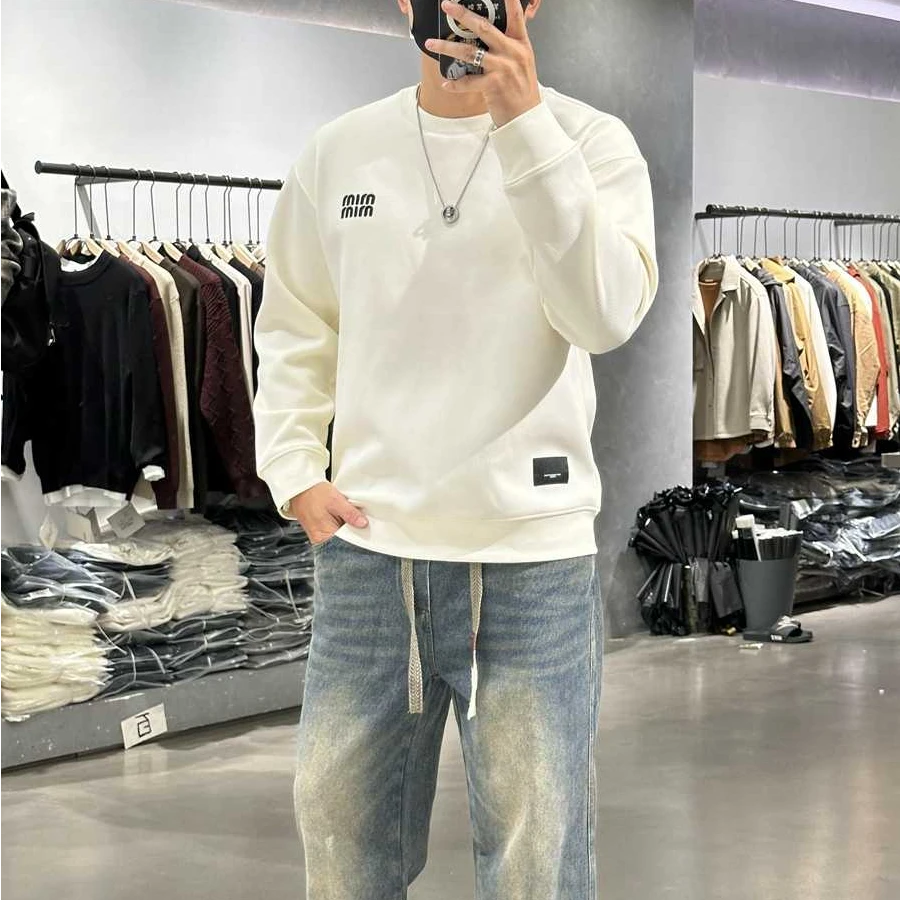 卫衣男秋款高街潮牌加绒加厚男生字母刺绣长袖t恤男装外套潮流ins