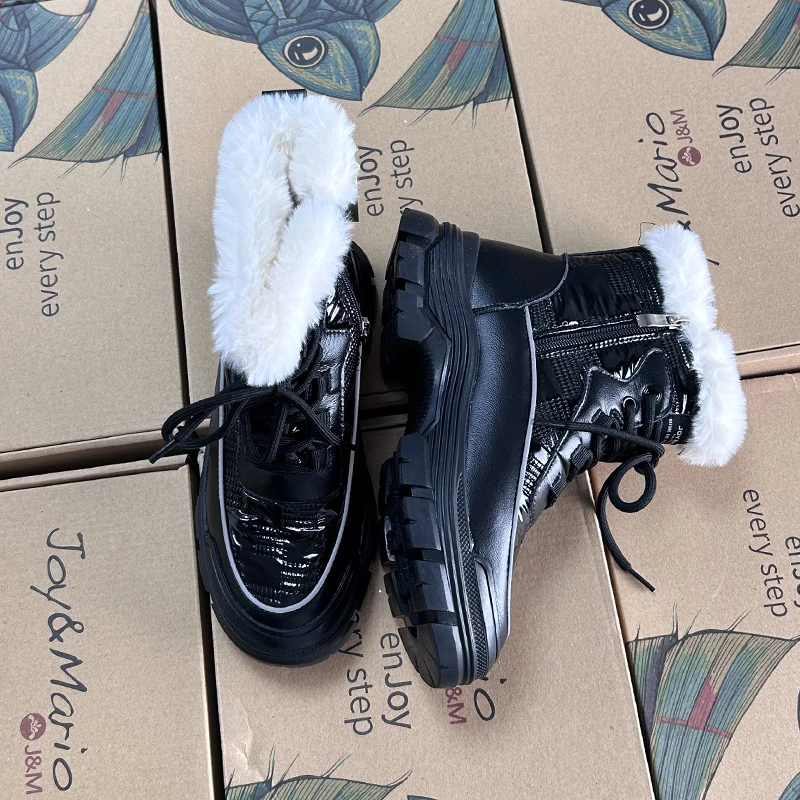 J&M/快乐玛丽高帮雪地靴女鞋时尚厚底加绒短靴加厚96675W