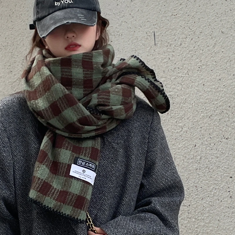 【小格子】2023秋冬季新款时尚复古高级氛围感百搭保暖拼色格子围巾