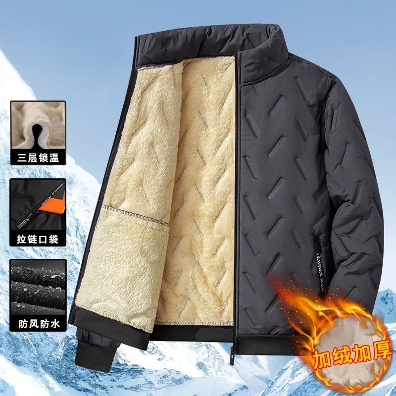 户外男款立领短款棉衣休闲秋冬季加绒加厚羊羔绒保暖棉服夹克外套