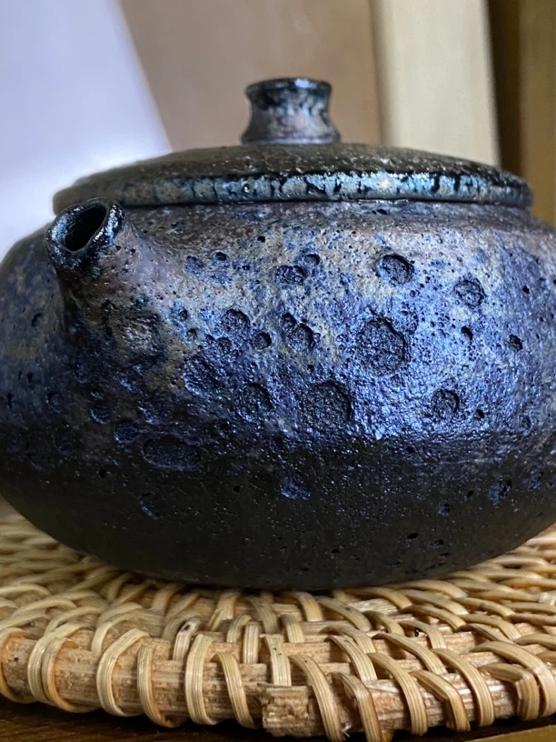 建水紫陶蓝色纯手工茶道精美黑金茶壶家用碳化茶壶古法柴烧