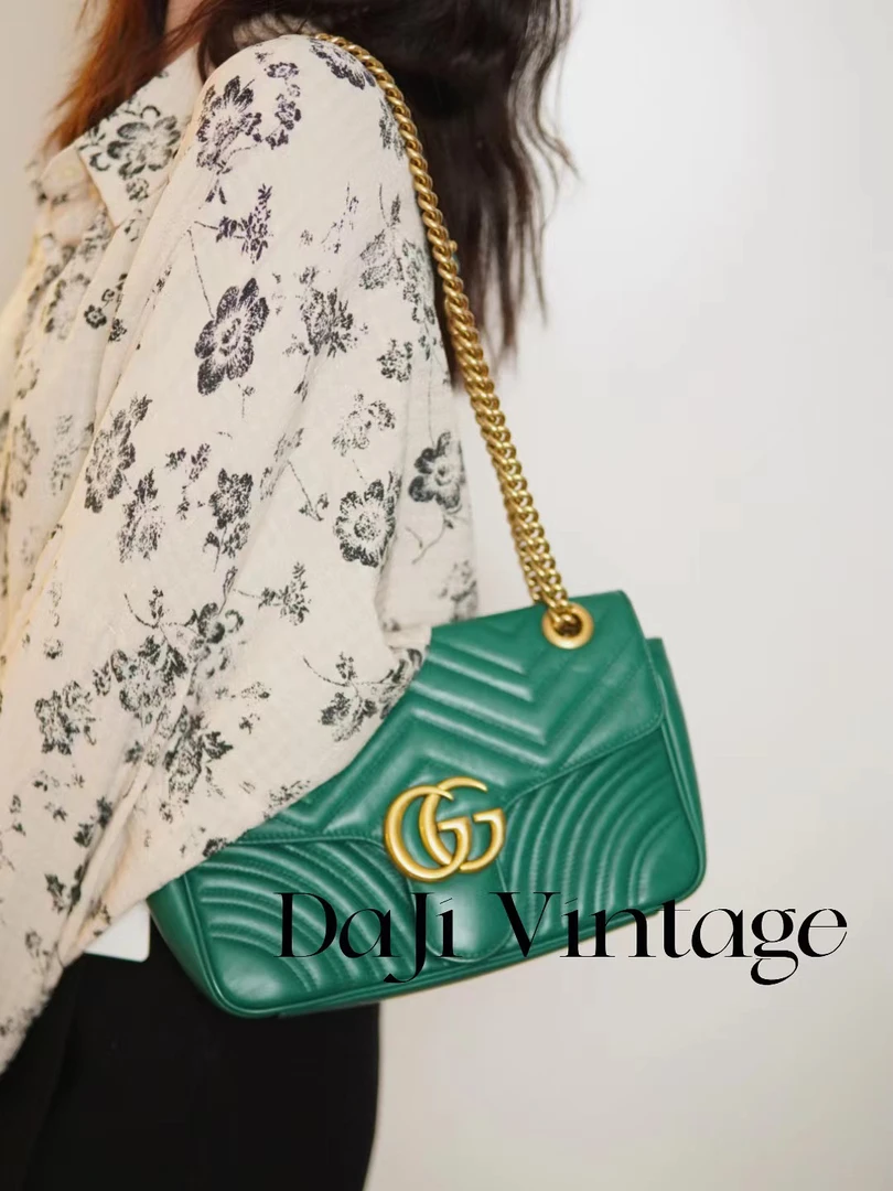 95新 GUCCI/古驰 大吉中古/Gucci湖绿色马蒙22斜挎包