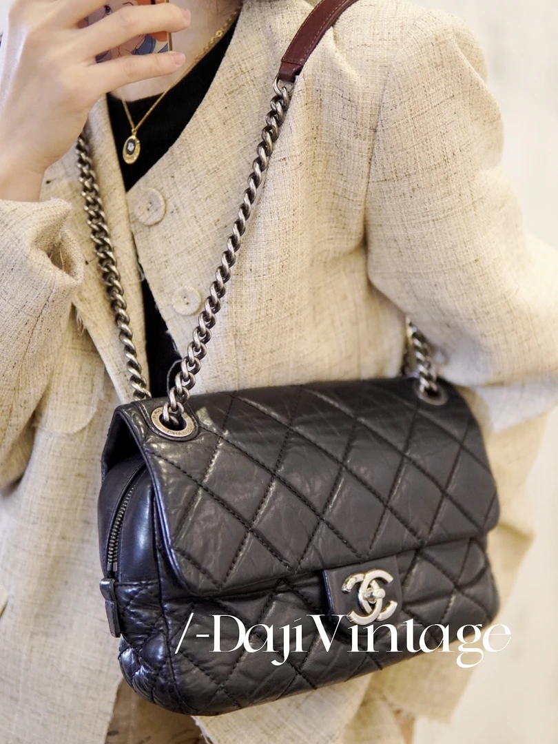 95新 Chanel/香奈儿 大吉中古/CHANEL香奈儿黑银机场单肩包