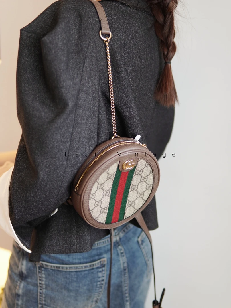 95新 GUCCI/古驰 大吉中古/Gucci古驰ophidia圆饼mini双肩包