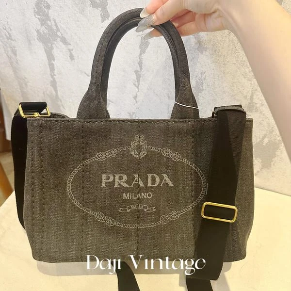 大吉中古/PRADA普拉达灰丹宁沙滩手提包