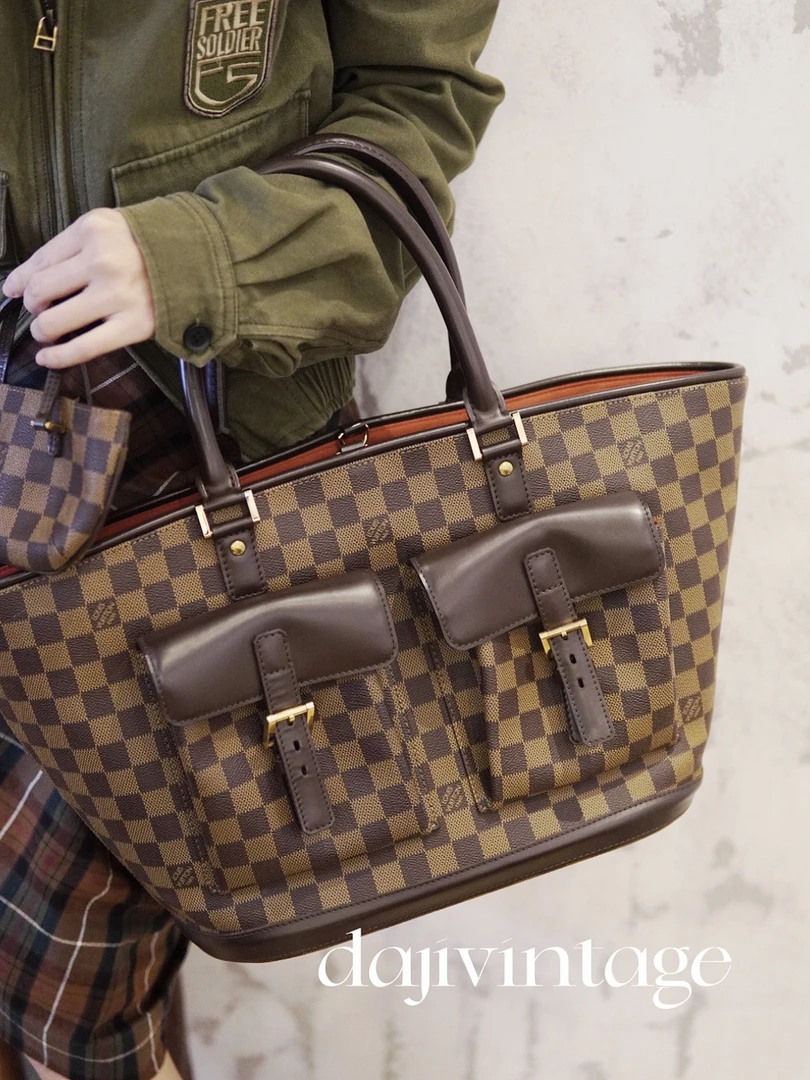 95新 LouisVuitton/路易威登 大吉中古/Lv棋盘格菜篮子子母托特包