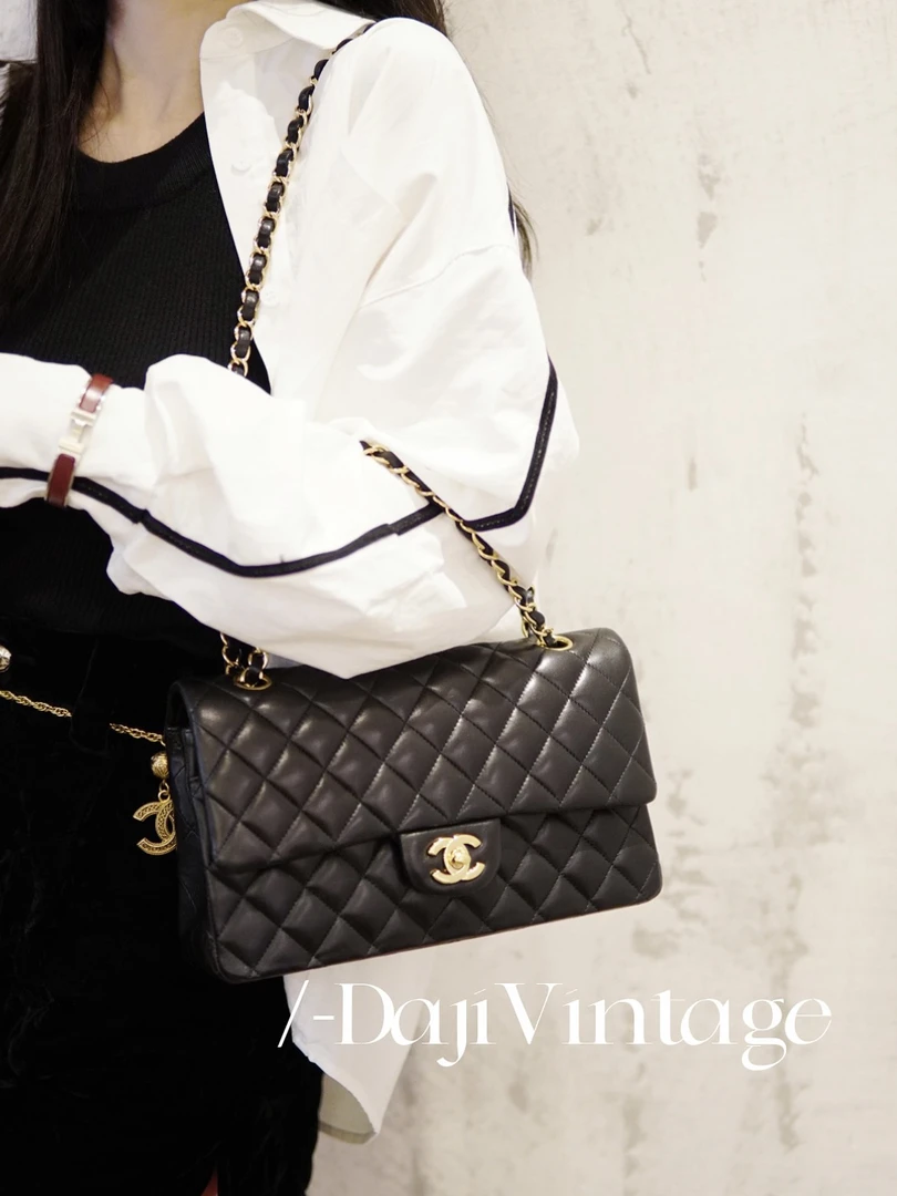 95新 Chanel/香奈儿 大吉中古/CHANEL香奈儿黑金中号cf单肩包