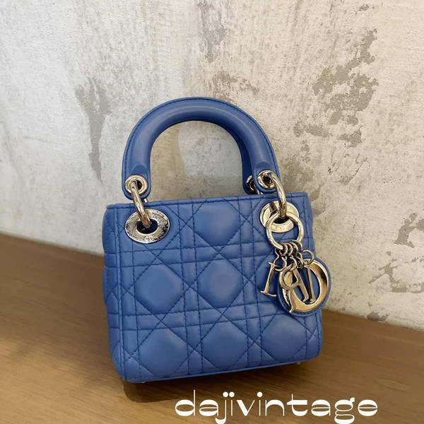 大吉中古/DIOR迪奥蓝色mini三格戴妃斜挎包