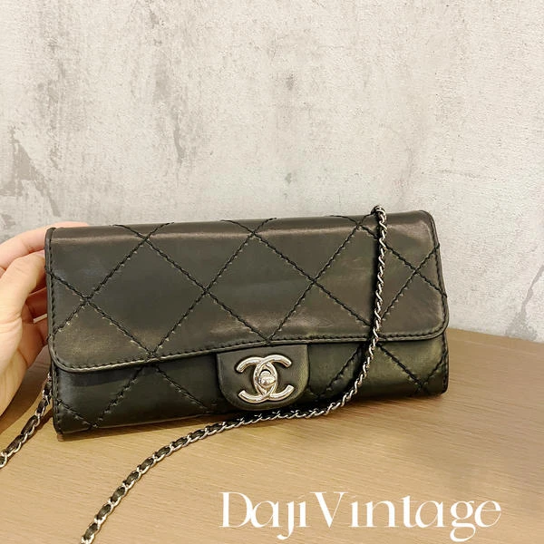 大吉中古/Chanel黑银外缝线信封cf斜挎包