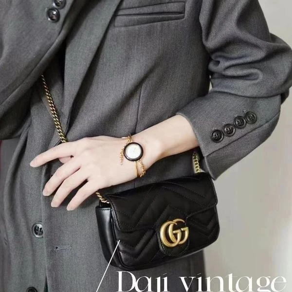 大吉中古/GUCCI古驰黑金mini马蒙斜挎包