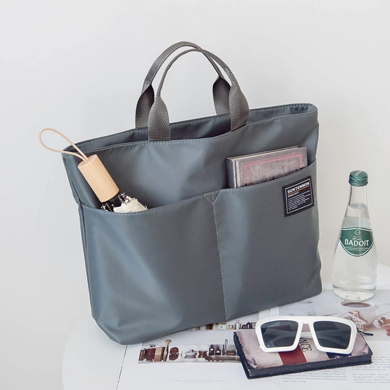 日系牛津帆布手提电脑包大容量简约纯色女大包手拎包公文包手提袋