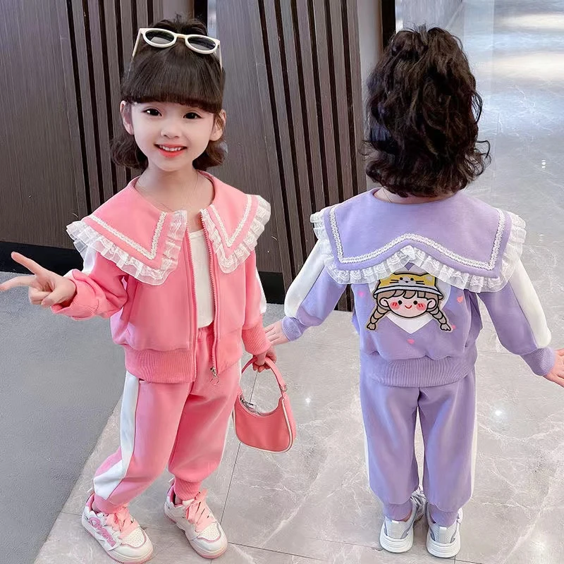 女童装春秋套装洋气新款韩版运动中小童秋季虎帽女孩大翻领套装