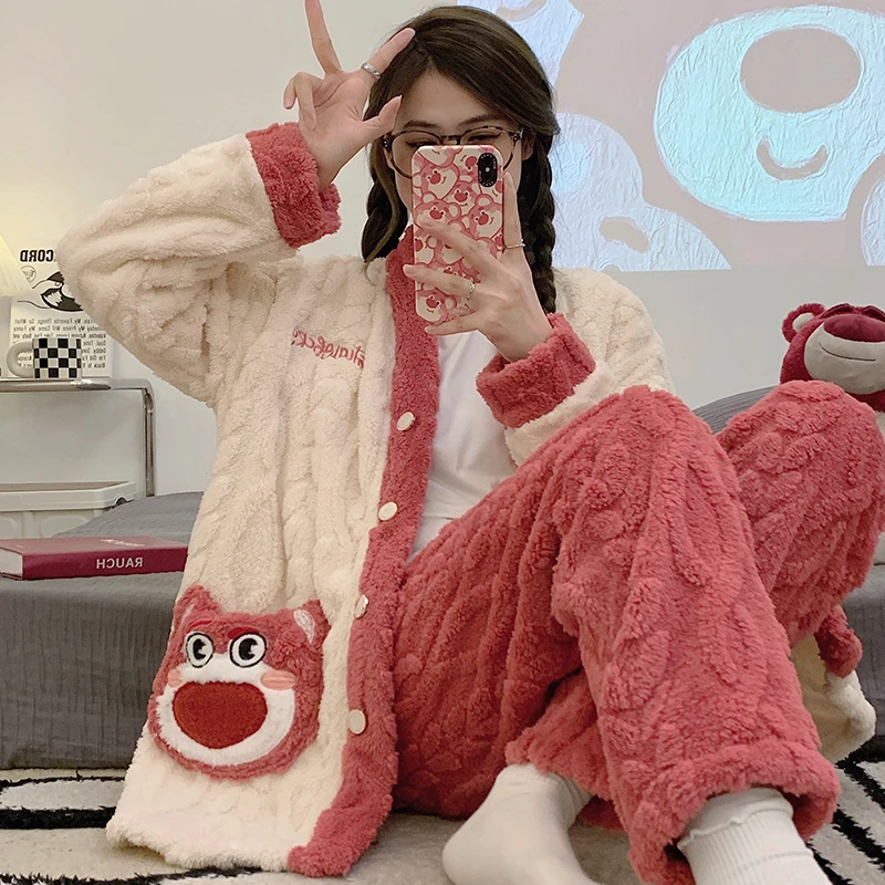 孕妇睡衣秋冬季月子服产后加厚加绒珊瑚绒三件套法兰绒冬天怀孕期