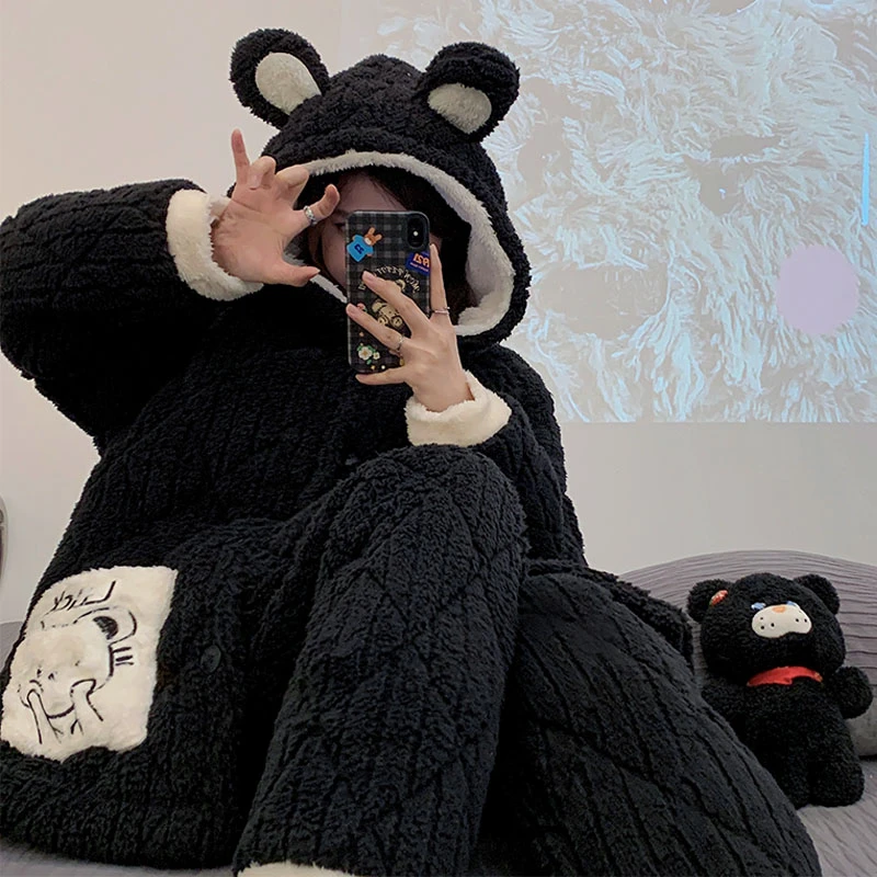 月子服产后秋冬款三层夹棉加绒加厚孕妇睡衣冬季珊瑚绒哺乳家居服