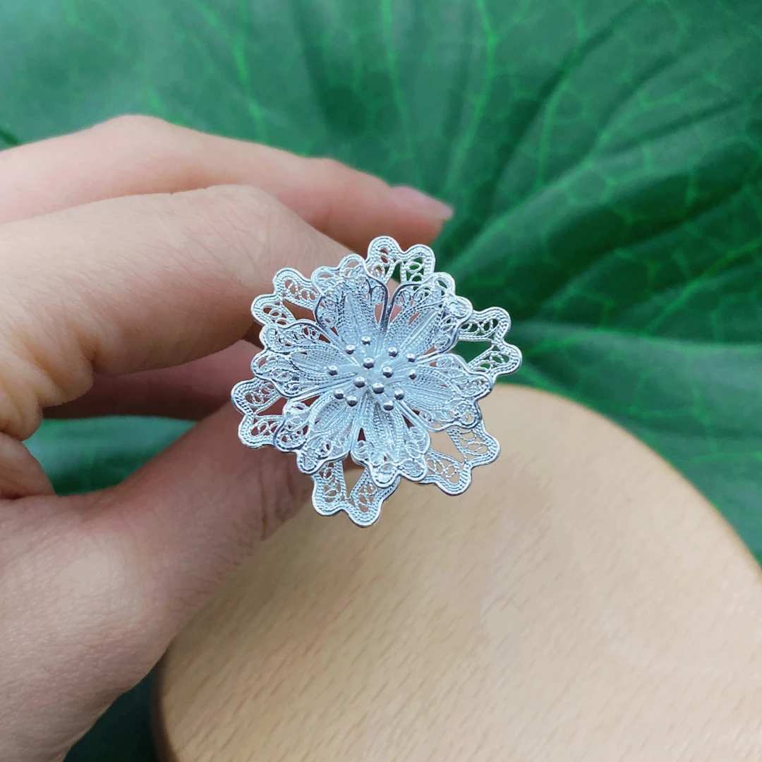 足银银制品 足银花丝荷花花蕊发簪-民族风