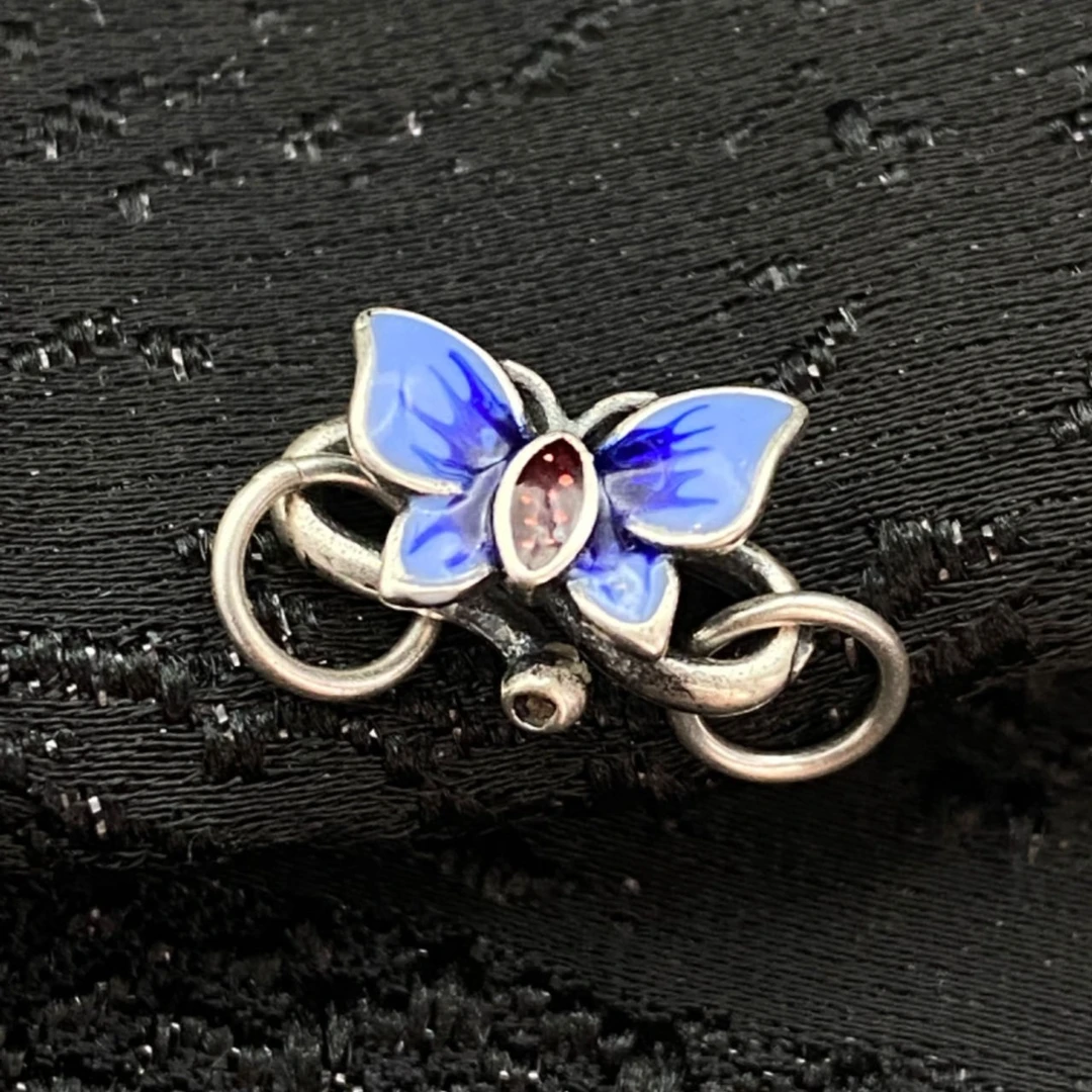 925银银制品 s925银蝴蝶万能扣银饰7010-蓝色复古