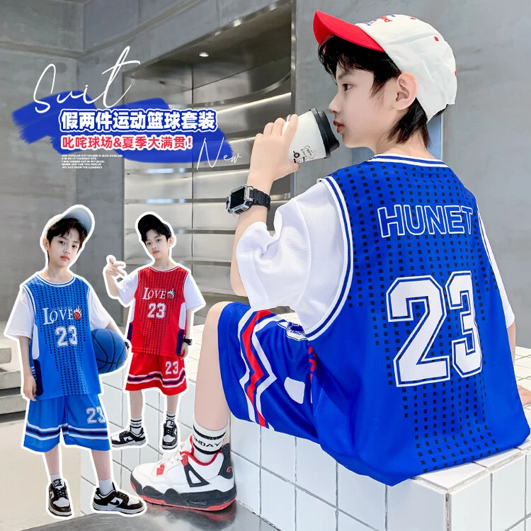 男童夏装套装10-15岁潮牌-2024夏季篮球服速干运动薄款大童男孩潮