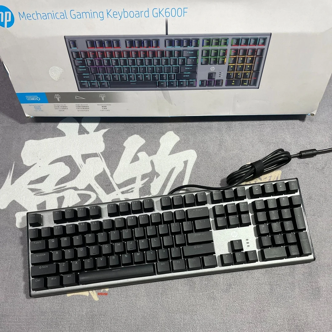 99新 HP/惠普 GK600F机械键盘108键金属面板 有线键盘 混光青轴