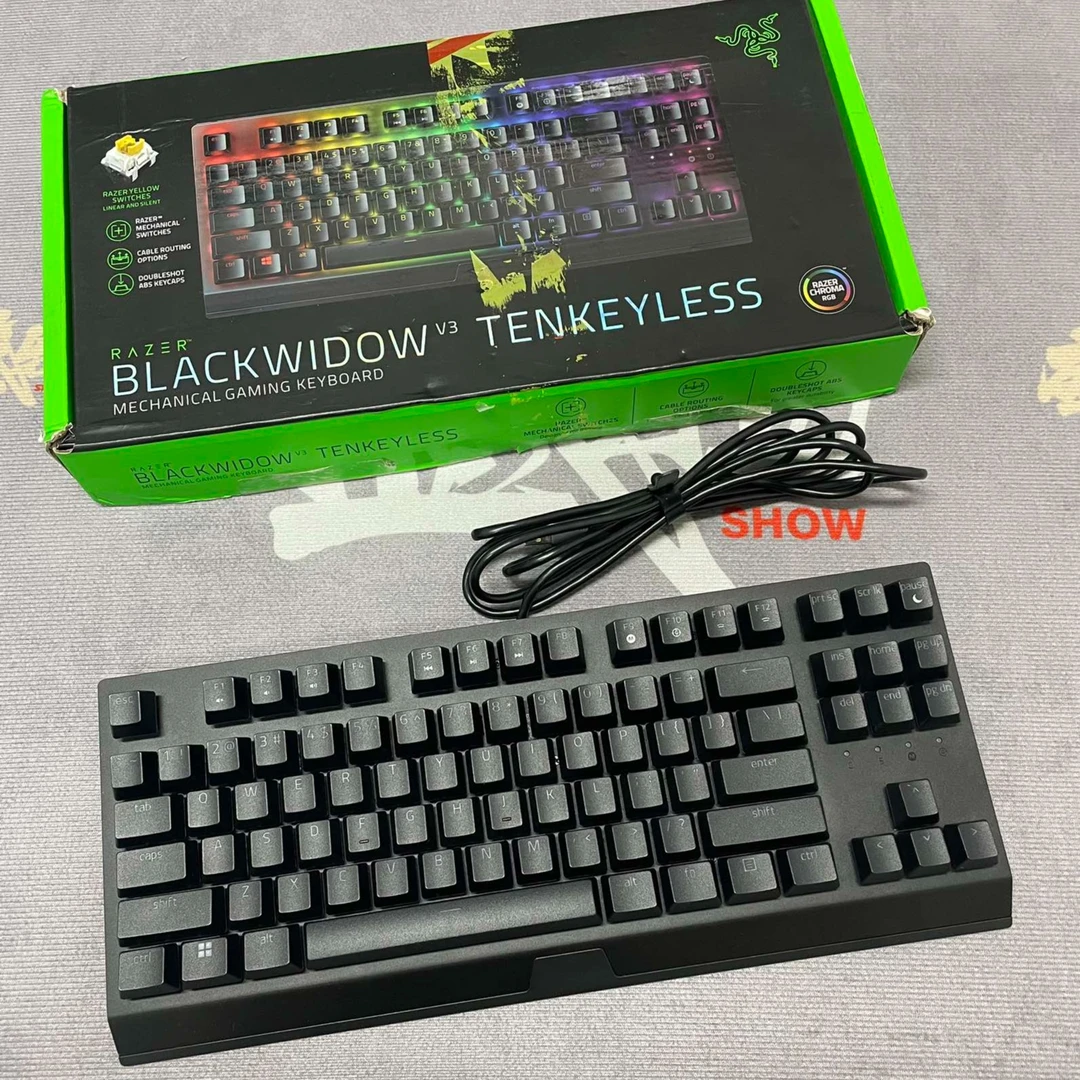 99新 Razer/雷蛇 黑寡妇蜘蛛V3竞技版87键usb机械键盘RGB背光黑色