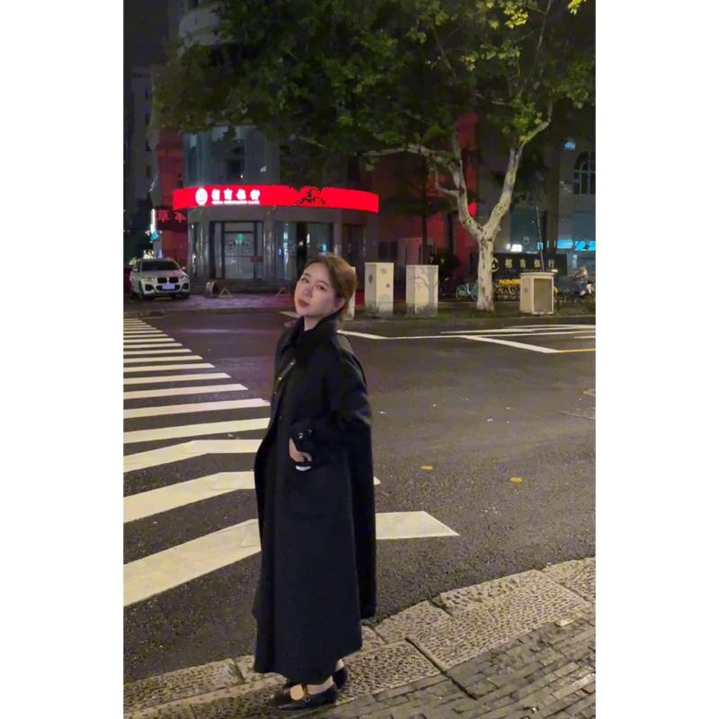 韩系简约小版型长款羊毛大衣