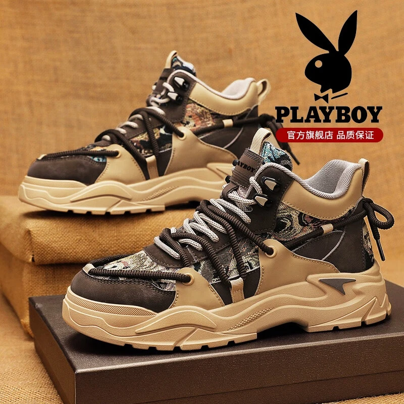 花花公子高帮男鞋冬季款2025新款百搭休闲工装板鞋男士潮流运动厚