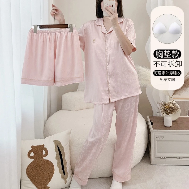 三件套【带胸垫】睡衣女套装外穿居家宽松夏季舒适免穿网红家居服