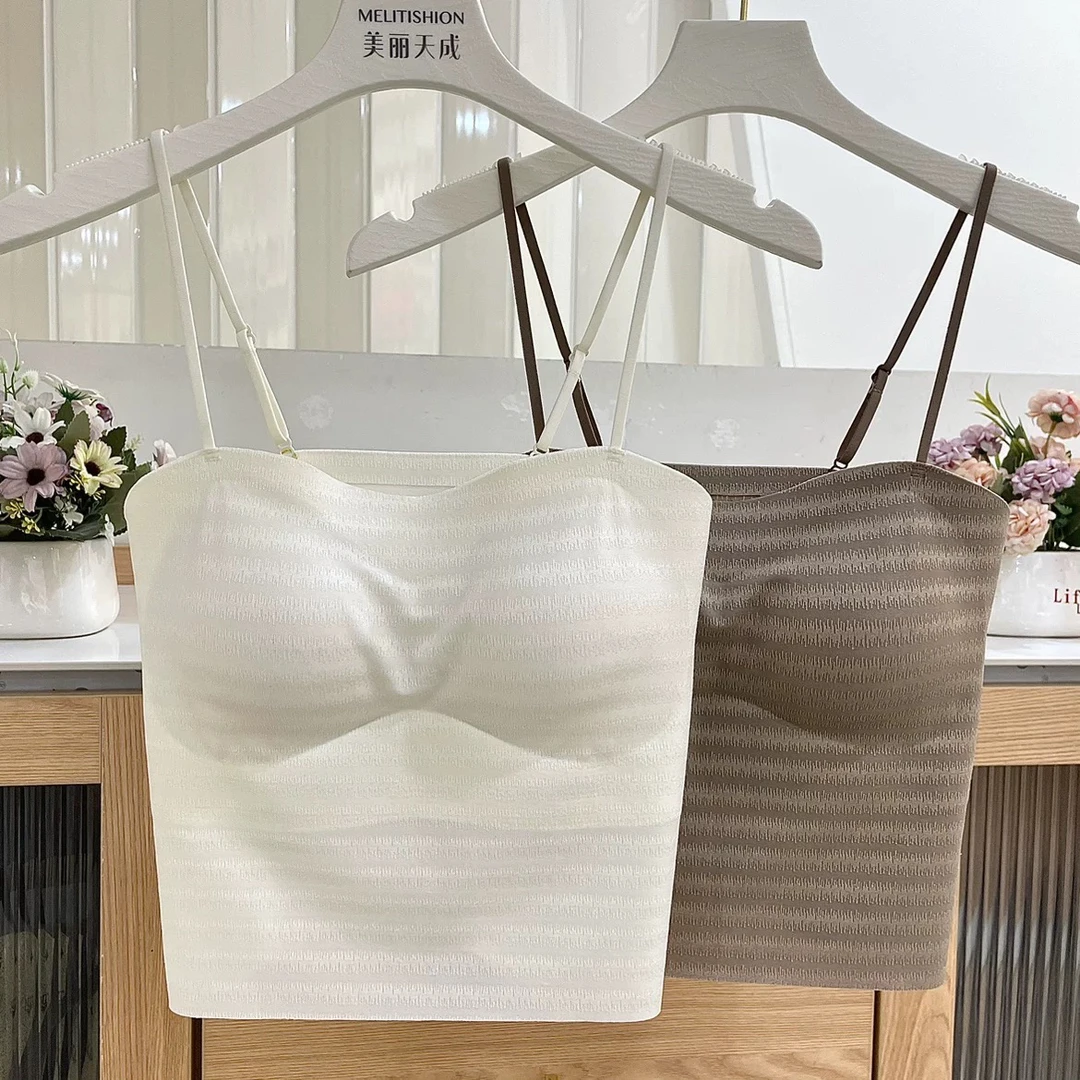 古妃3090爆款电波纹美背吊带无痕抹胸内搭背心打底胸垫一体杯内衣