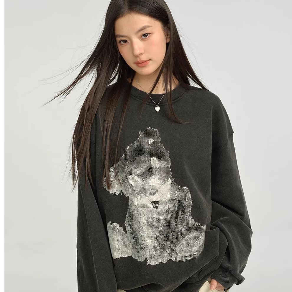 Dangerouspeople薛之谦dsp宽松复古卡通熊休闲百搭长袖圆领卫衣