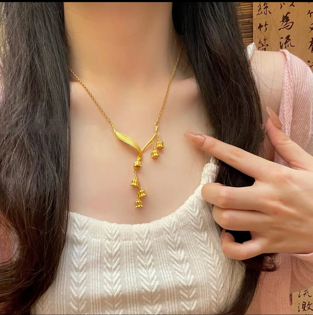 铜合金项链 古法铃兰花串串项链轻奢高级感复古锁骨链新中式项链