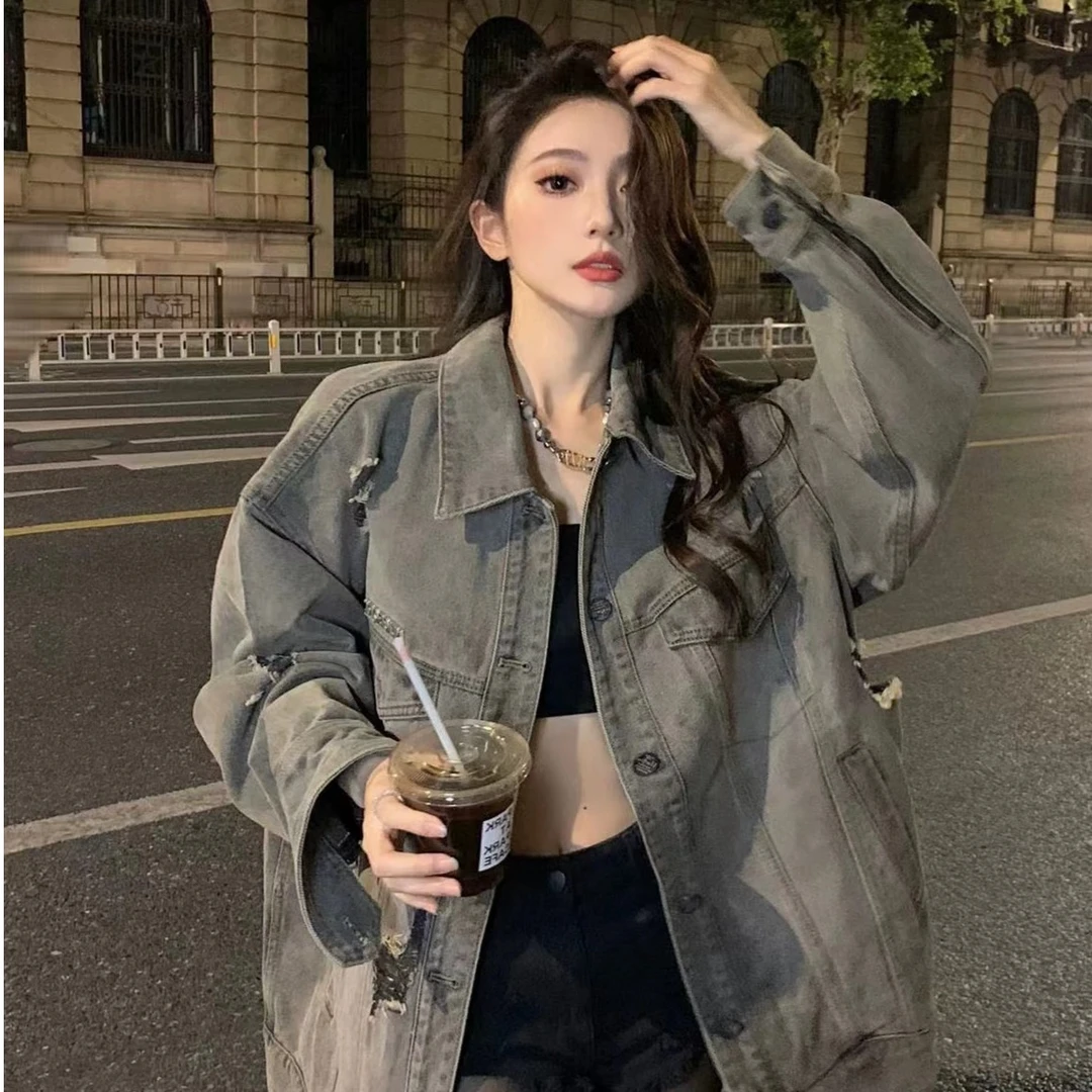 宽松显瘦长袖新款辣妹牛仔外套时尚显瘦韩版春秋百搭（微瑕ins）