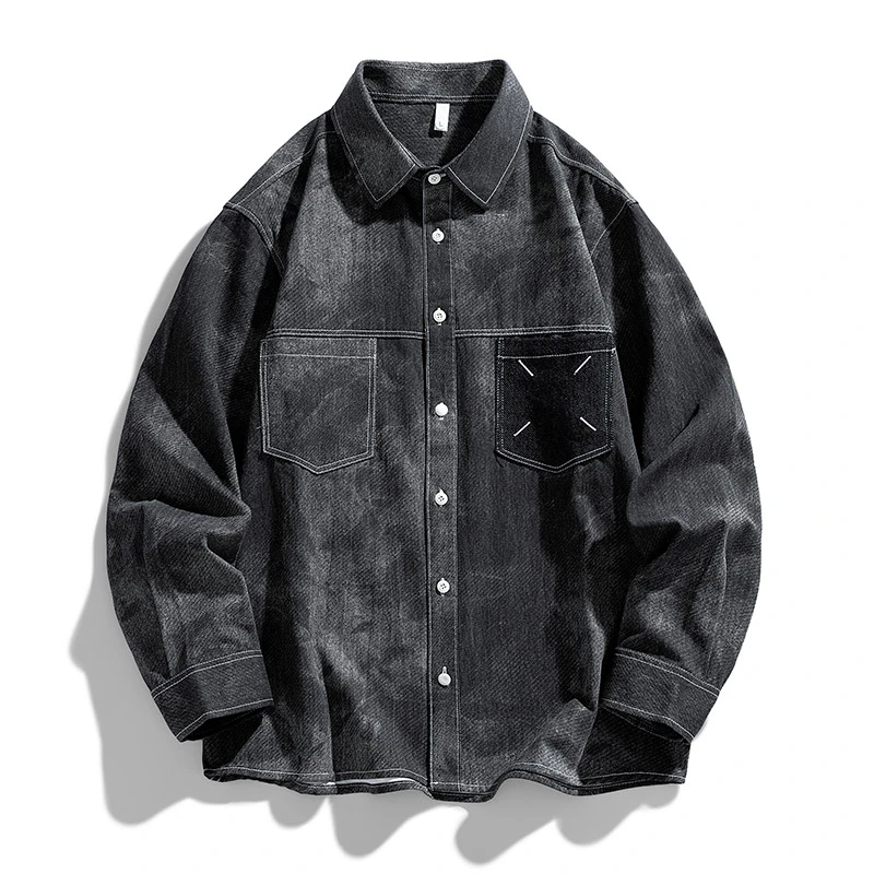 复古牛仔衣冬季高品质潮牌牛仔夹克山系工装风长袖衬衣外套男女款