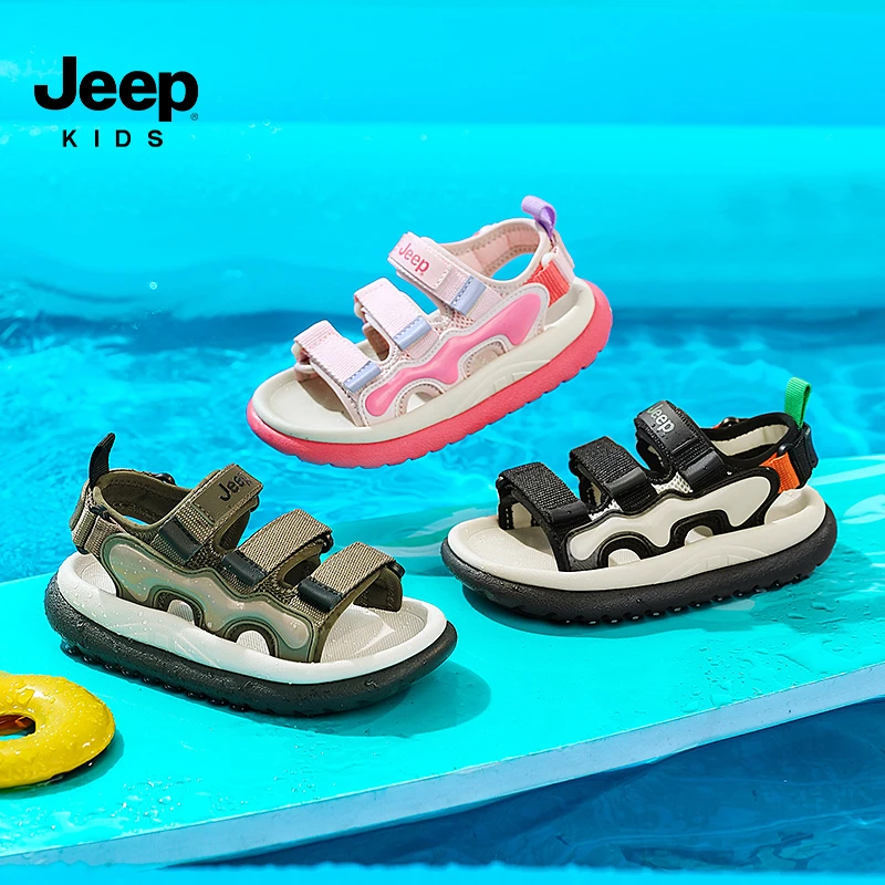 Jeep2025春季新品男童女童透气防滑魔术贴软底舒适露趾凉鞋 B136